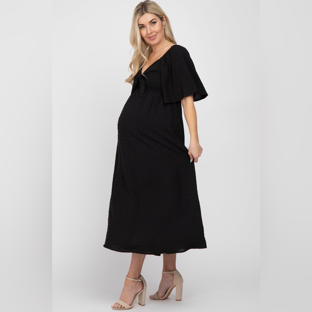 Pinkblush Dot Texture Flutter Sleeve Front Tie Mi… - image 3